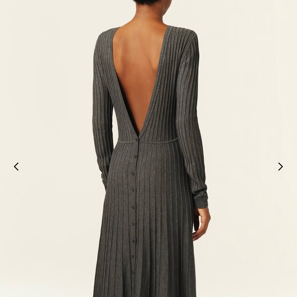 SOLD BA&SH Gray Ribbed Long Sleeve Backless Dress